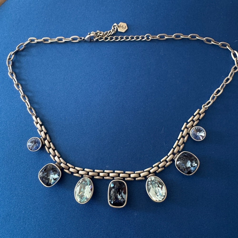 Elegant Brushed Silver Necklace with Gem Accents